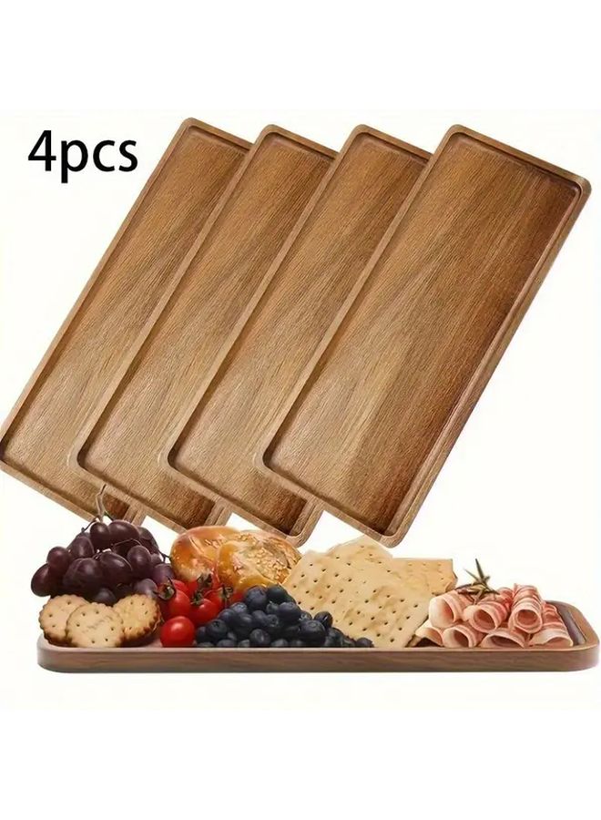 Rectangular Wooden Display Trays 4pcs Set For Cake Dessert Food Plate - Image 1
