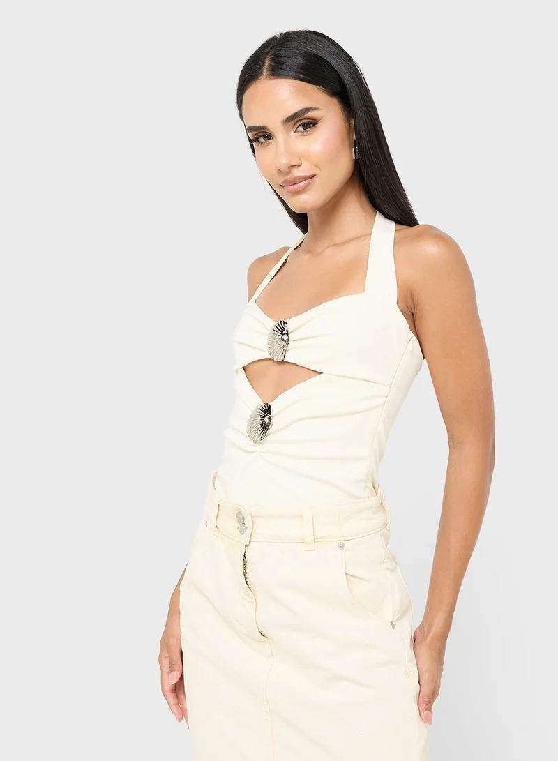 Ginger Halter Neck Cutout Detail Top