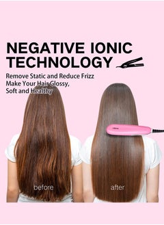 Uliova Uliova Mini Hair Straightening Comb Brush Seven Inch Hair Straightener Travel Convenient Straight Hair Suitable Anti Static Heating Comb Pink  - Image 3