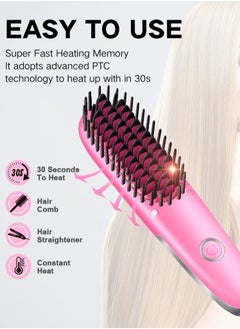 Uliova Uliova Mini Hair Straightening Comb Brush Seven Inch Hair Straightener Travel Convenient Straight Hair Suitable Anti Static Heating Comb Pink  - Image 5