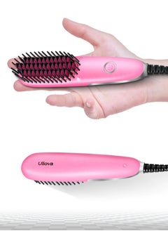 Uliova Uliova Mini Hair Straightening Comb Brush Seven Inch Hair Straightener Travel Convenient Straight Hair Suitable Anti Static Heating Comb Pink  - Image 1