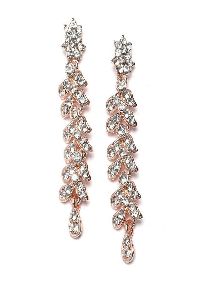 KENNICE Rose Gold-Plated Cubic Zirconia Studded Leafy Shaped Necklace With Earrings Jewellery Set For Girls and Women - Image 4