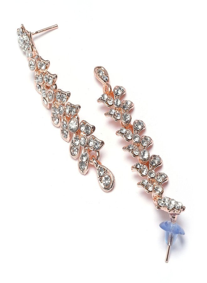 KENNICE Rose Gold-Plated Cubic Zirconia Studded Leafy Shaped Necklace With Earrings Jewellery Set For Girls and Women - Image 5