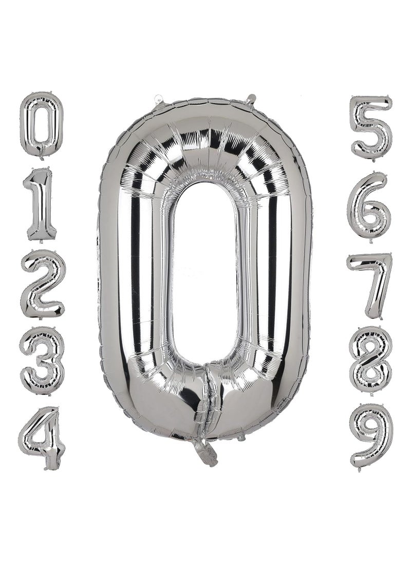 Goldedge Goldedge Number 0, 32 Inch Number Balloons Foil Silver - Glamorous Party Decorations for Birthdays, Anniversaries, and Special Events  - Image 1
