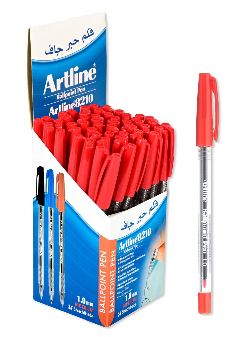 Artline Artline 50 Pieces 8210 Ballpoint Pen, 1.0mm Medium, Color:Red - ARBPAM8210RE - Image 1