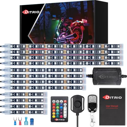 DITRIO 12pcs Underglow RGB LED Strip Light Kit DC 12V with 2 Red Blinking Brake Light Styles for Motorcycles Trikes Golf Carts ATVs UTVs – M12r - Image 1