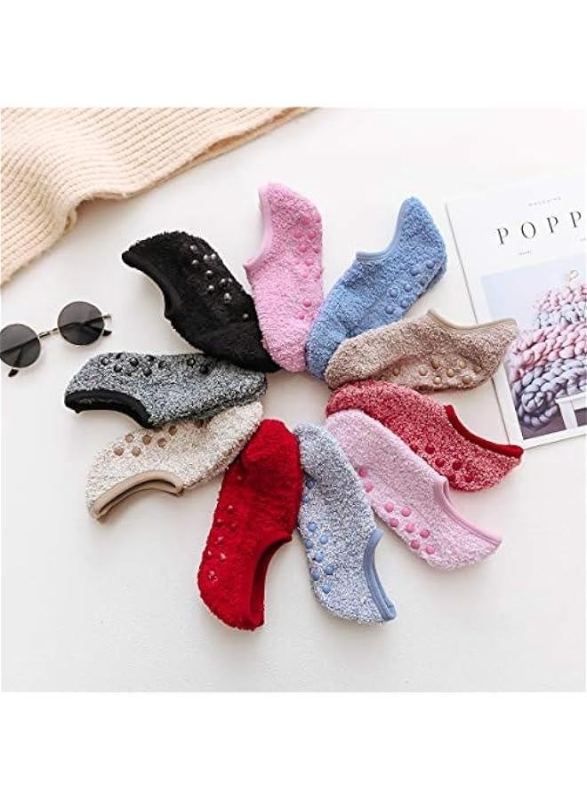 4/6 Pairs Cozy Winter Fuzzy Women Socks Grip Slippers Fluffy House Non Skid Microfiber Socks - Image 2