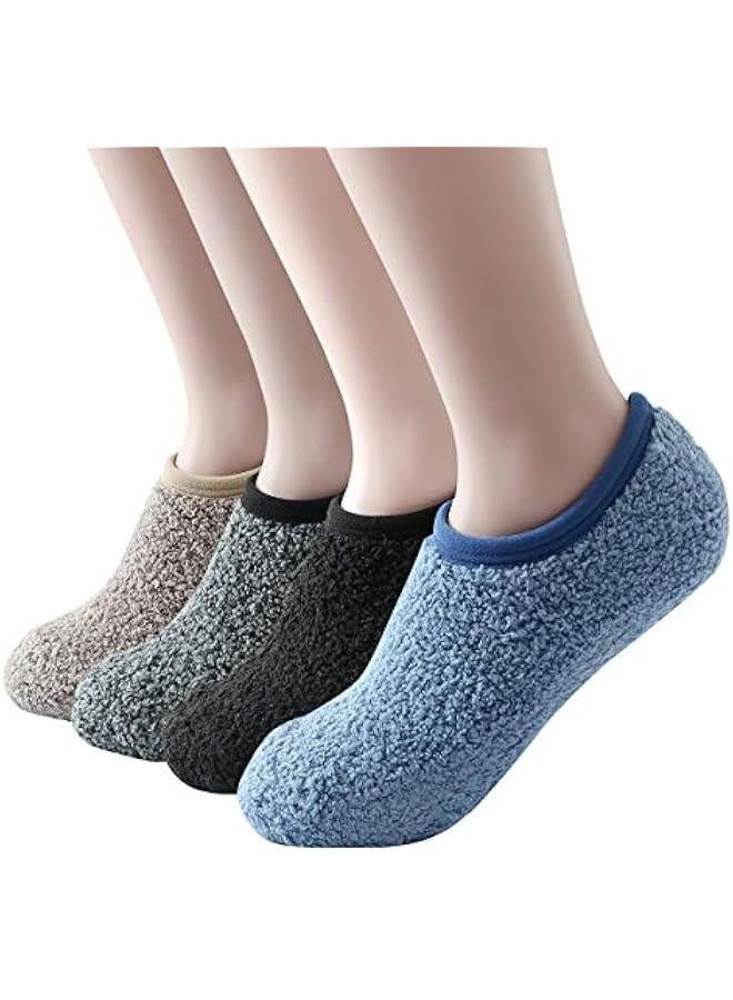 4/6 Pairs Cozy Winter Fuzzy Women Socks Grip Slippers Fluffy House Non Skid Microfiber Socks - Image 1