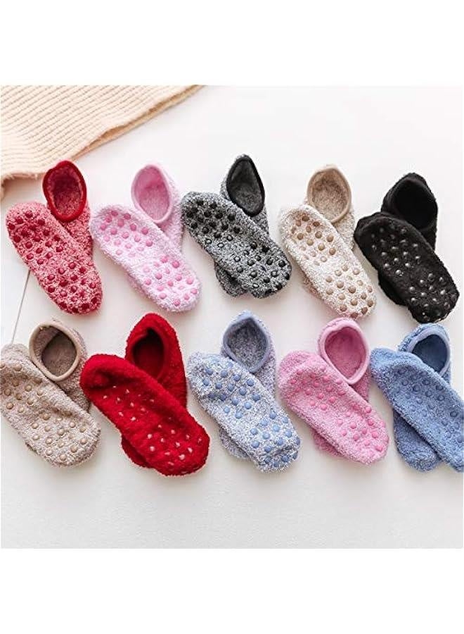 4/6 Pairs Cozy Winter Fuzzy Women Socks Grip Slippers Fluffy House Non Skid Microfiber Socks - Image 3