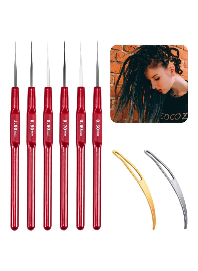 Crochet Hook Tool, Hair Crochet Needle Including 6pcs Dreadlock Crochets with Different Hook Needles and 2pcs Hair Locking Tools for Braid DIY Weaving Crafts (0.5 - 1.0mm) - Image 1