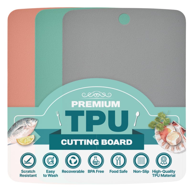 Firgi TPU Cutting Board Set of 3, BPA-Free Non-Slip Flexible Cutting Mats for Kitchen, Food Grade Silicone Chopping Boards - Dishwasher Safe Kitchen Essentials - 9" x 12" - Image 1