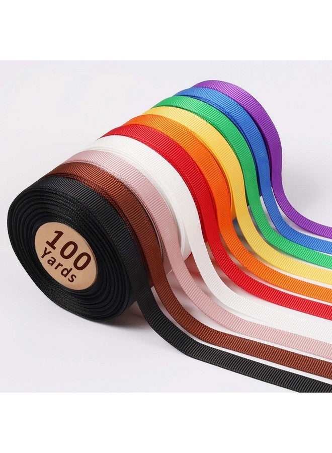 LaRibbons 3/8 Inch 100 Yard Grosgrain Ribbon Pack,10 Yd/Roll 10 Rolls Craft Ribbon for Gift Wrapping Floral Bouquets Wedding Party Decoration,Rainbow - Image 1