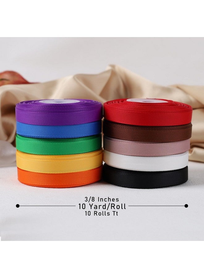 LaRibbons 3/8 Inch 100 Yard Grosgrain Ribbon Pack,10 Yd/Roll 10 Rolls Craft Ribbon for Gift Wrapping Floral Bouquets Wedding Party Decoration,Rainbow - Image 2