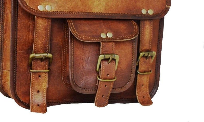 PRASTARA Brown Leather Motorcycle Side Pouch Saddlebags - Image 5