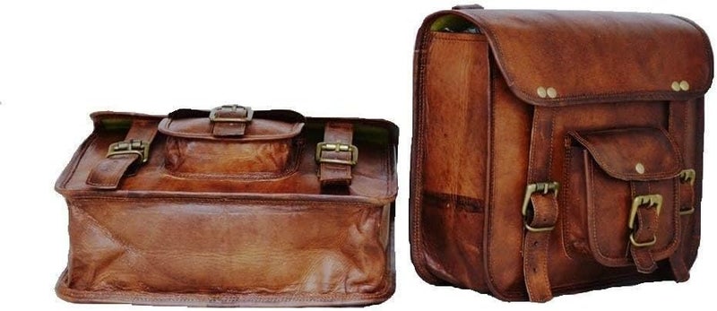 PRASTARA Brown Leather Motorcycle Side Pouch Saddlebags - Image 4