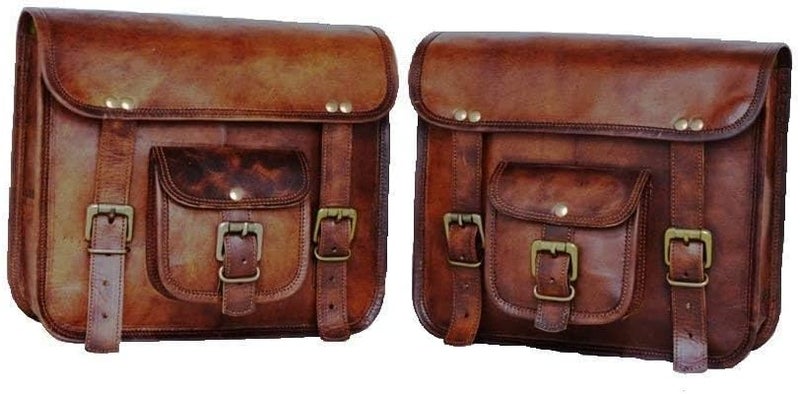 PRASTARA Brown Leather Motorcycle Side Pouch Saddlebags - Image 1