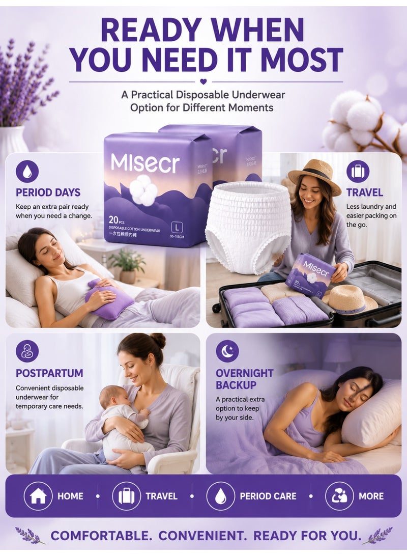 MISECR 20 Pack Disposable Period Pants for Sanitary Protection, 20 Count Sanitary Pads Pant Style, Protective Underware for Women, Large Pull Ups - Image 5