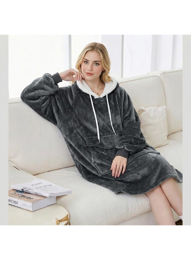 Qeils Wearable Blanket Hoodie for Women and Men, Oversized Wearable Blanket Sweatshirt, Warm Flannel Blanket with Sleeves and Giant Pocket, Comfortable Lounging Pullover for Adults Mom Wife Girlfriend - Image 2