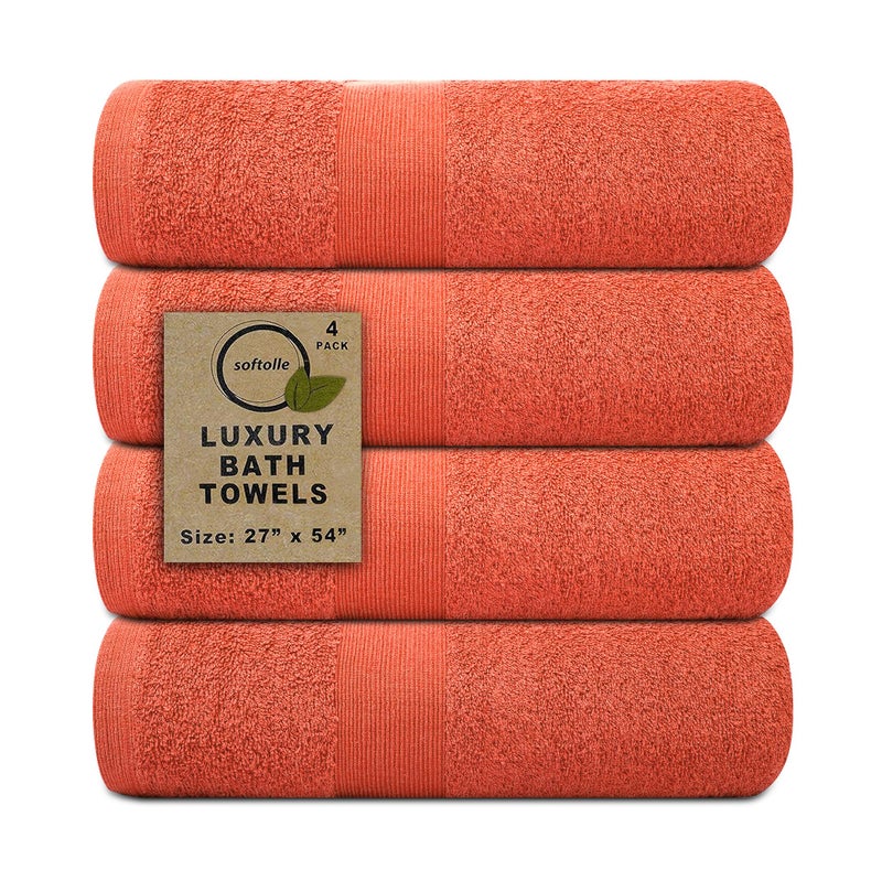 Softolle 100% Cotton Luxury Bath Towels -Towels for Bathroom - Set of 4 Bath Towel (27” x 54”)- Eco-Friendly, Super Soft, Highly Absorbent Bath Towel (Coral) - Image 1