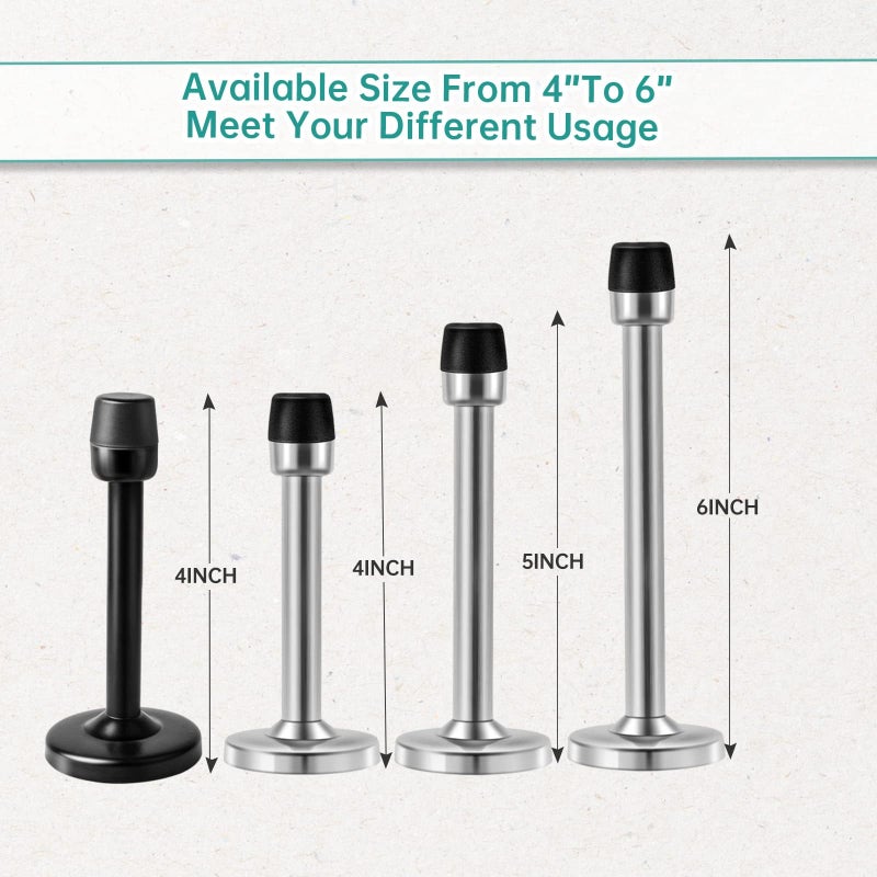 JZS Door Stops, Brushed Satin Door Stopper Mute Solid Rigid Door Stop with No Odor Rubber Tip, Heavy Duty Nickel Rubber Door Holder, Black Doorstops (4 Pack, Silver, 12CM) - Image 5
