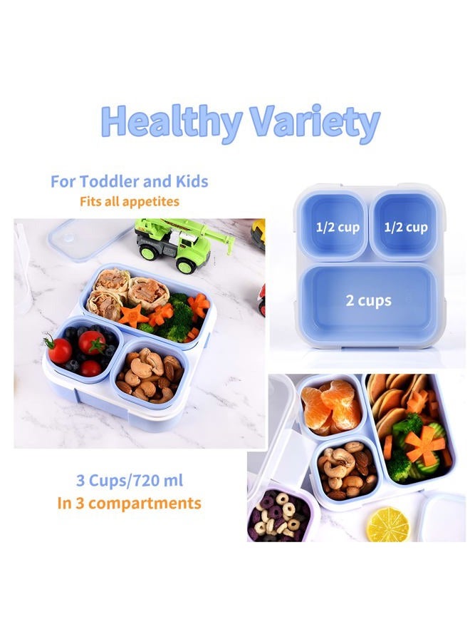 Genteen Snack Containers, Small Kids Snack Containers for School 3 Compartment Travel Snack Containers with Dividers Portion Control Lunch box for Kids with Leak-proof Lids BPA Free Blue - Image 4