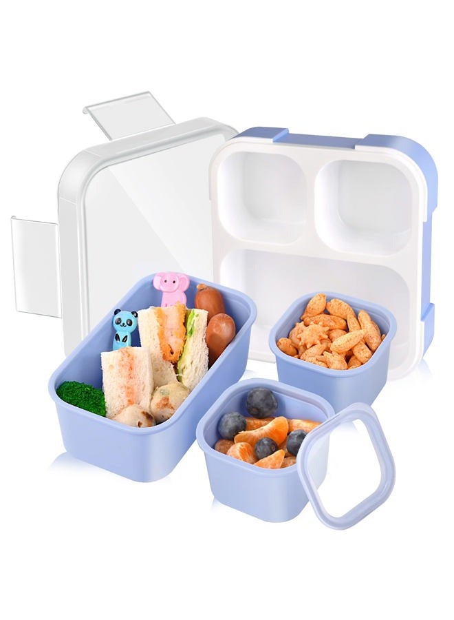 Genteen Snack Containers, Small Kids Snack Containers for School 3 Compartment Travel Snack Containers with Dividers Portion Control Lunch box for Kids with Leak-proof Lids BPA Free Blue - Image 1