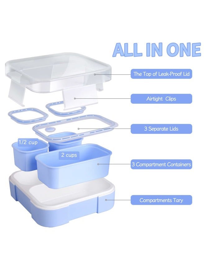 Genteen Snack Containers, Small Kids Snack Containers for School 3 Compartment Travel Snack Containers with Dividers Portion Control Lunch box for Kids with Leak-proof Lids BPA Free Blue - Image 2