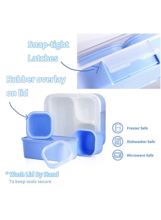 Genteen Snack Containers, Small Kids Snack Containers for School 3 Compartment Travel Snack Containers with Dividers Portion Control Lunch box for Kids with Leak-proof Lids BPA Free Blue - Image 3