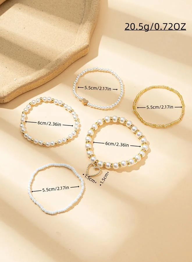 Take Two  Set of 5 - Beaded Pearl and Heart Anklet for Women | Best Price UAE