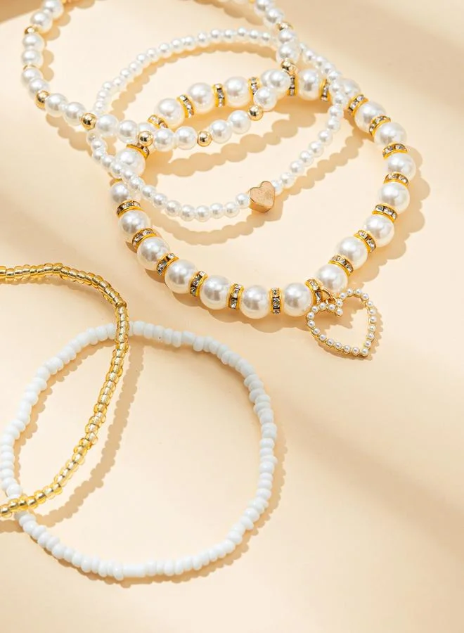 Take Two  Set of 5 - Beaded Pearl and Heart Anklet for Women | Best Price UAE