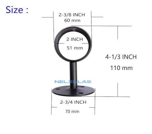 NELXULAS Stainless Steel Heavy Duty Closet Rod,Curtain Rod End Supports Socket with Matching Screws (2 INCH, Black) - Image 2