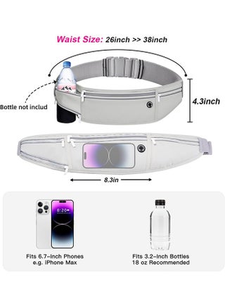 Slim Running Belt for Women Men, Runners Fanny Pack Phone Holder, Money Belt, Running Gear Accessories, with 3 Pockets (Gray) - view 3