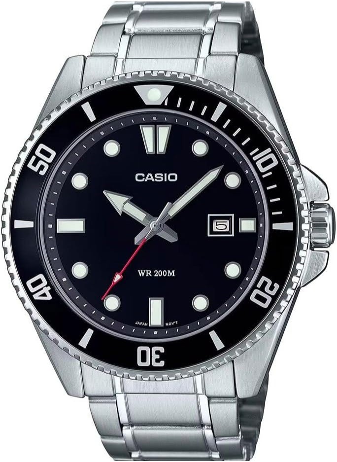 CASIO - Casio Men's Dive - MDV-107D-1A1VDF Men's, Black Dial, Silver Band - Image 1