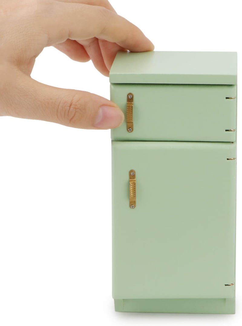 Cutemini 1/12 Scale Dollhouse Fridge Kitchen Furniture Miniature Simple Retro Style Refrigerator Prop Delicate Refrigerator Model Decor High Simulation Accessory Pretend Play (Light Green) - Image 2