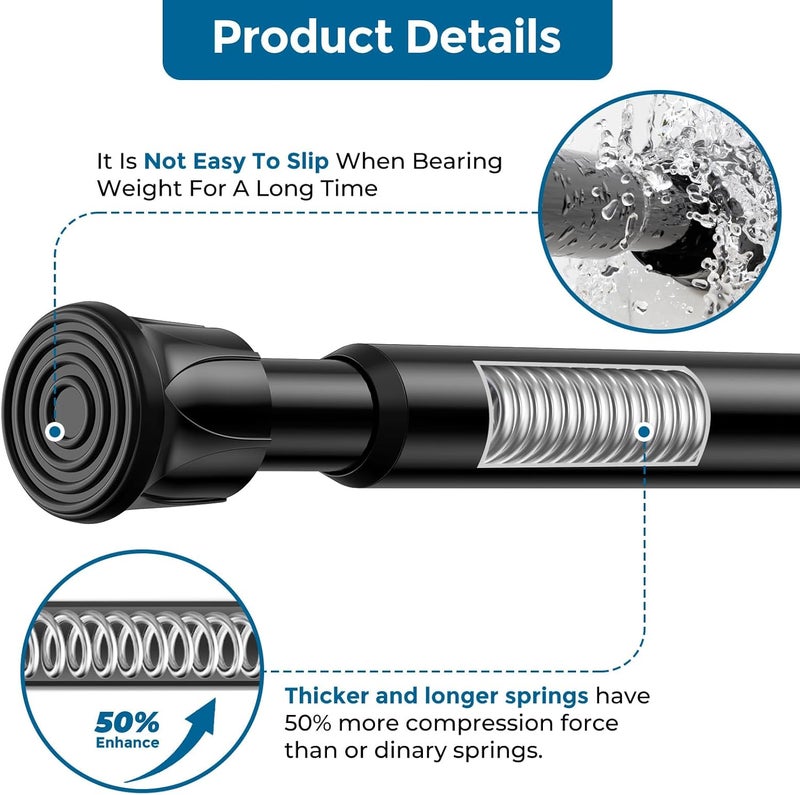 AIZESI Spring Tension Curtain Rods Short Tension Rod (Black,28" to 48"-2Pcs) - Image 4