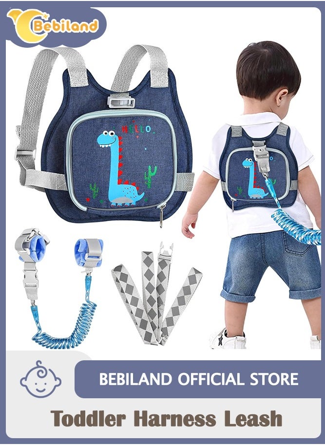 Bebiland Toddler Harness Leash, Anti Lost Wrist Link, Cute Dinosaur Child Safety Rope, Foldable Child Leash Baby Walking Wristband Assistant Strap Belt Hold Baby Boys Girls Close While Walking (Blue)  - Image 1