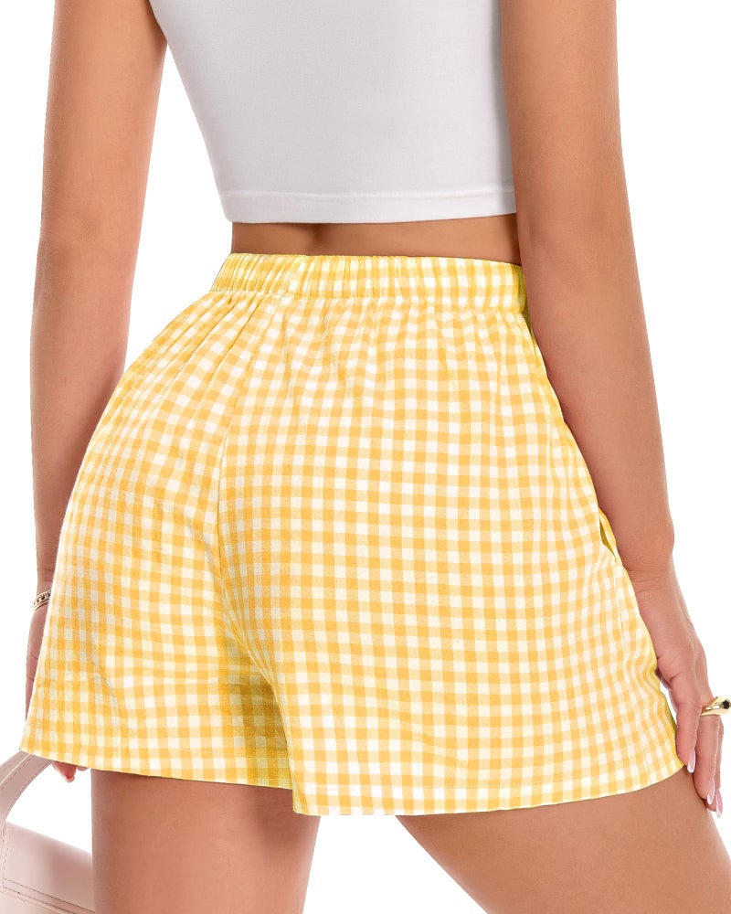 CHICGAL Boxer Shorts for Women Summer Gingham Pajama Casual Plaid Shorts Y2K Beach Bottoms with Pocket(Yellow, M) - Image 4