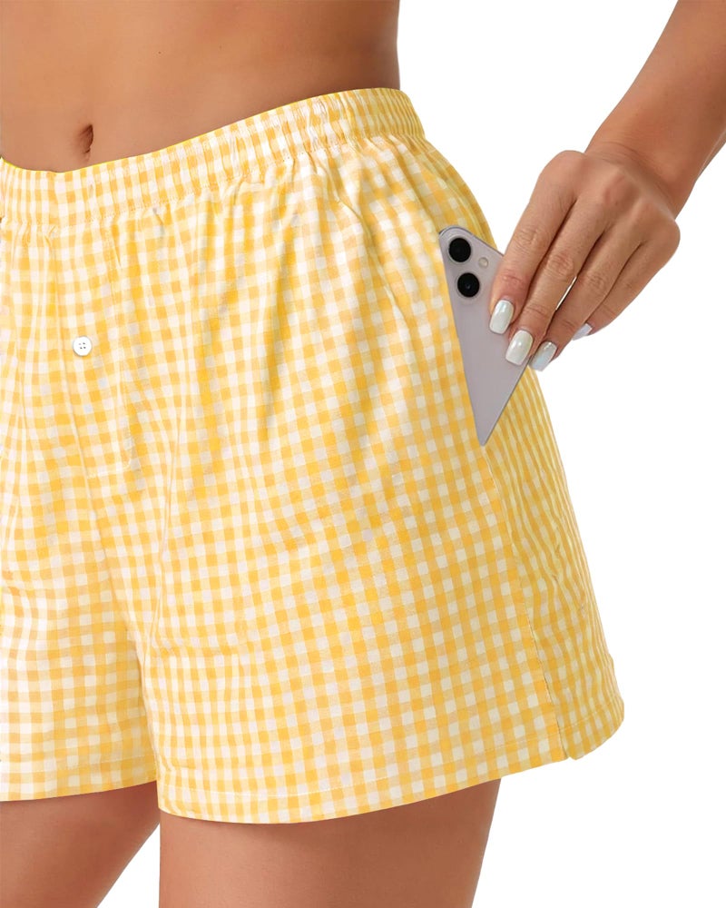 CHICGAL Boxer Shorts for Women Summer Gingham Pajama Casual Plaid Shorts Y2K Beach Bottoms with Pocket(Yellow, M) - Image 3