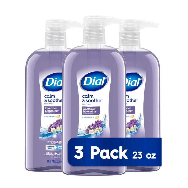 Dial Body Wash Calm  Soothe Lavender  Jasmine Scent 23 fl oz Pack of 3