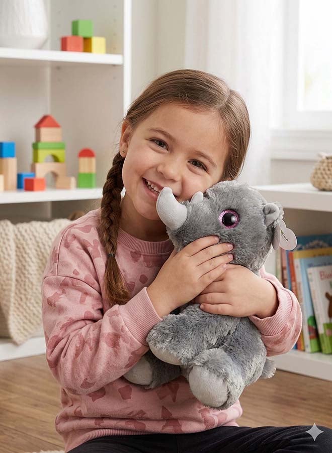Fluffmals لعبة حيوانات محشوة فلوفمالز - رينو رستيك 23 سم 15 سم | لعبة محشوة صغيرة لطيفة للأطفال | ناعمة للغاية وقابلة للعناق | لعبة ناعمة مناسبة للسفر للأطفال والرضع - Image 4