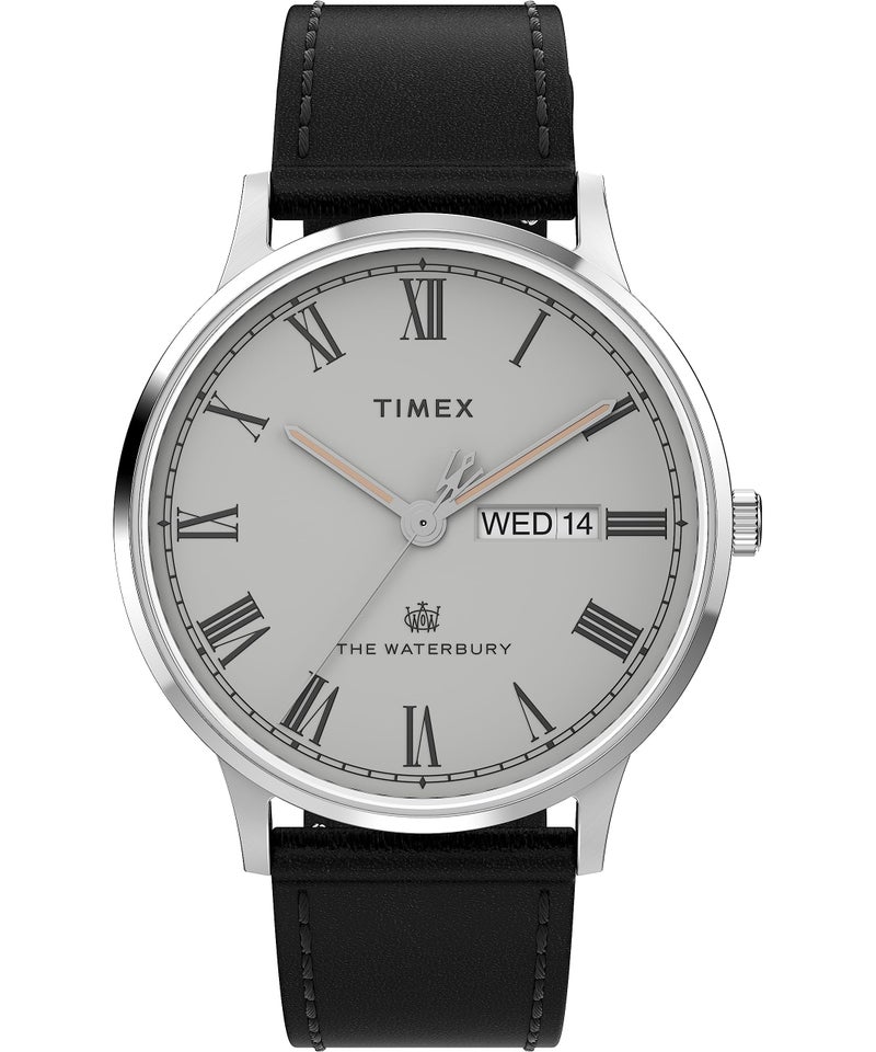 TIMEX ساعة تيمكس للرجال ووتربوري كلاسيك 40 مم - حزام أسود قرص رمادي علبة من الفولاذ المقاوم للصدأ - Image 1