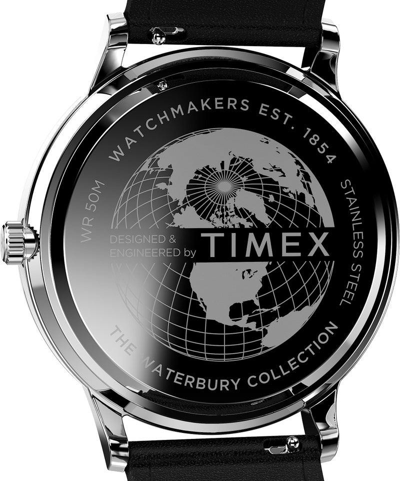 TIMEX ساعة تيمكس للرجال ووتربوري كلاسيك 40 مم - حزام أسود قرص رمادي علبة من الفولاذ المقاوم للصدأ - Image 3