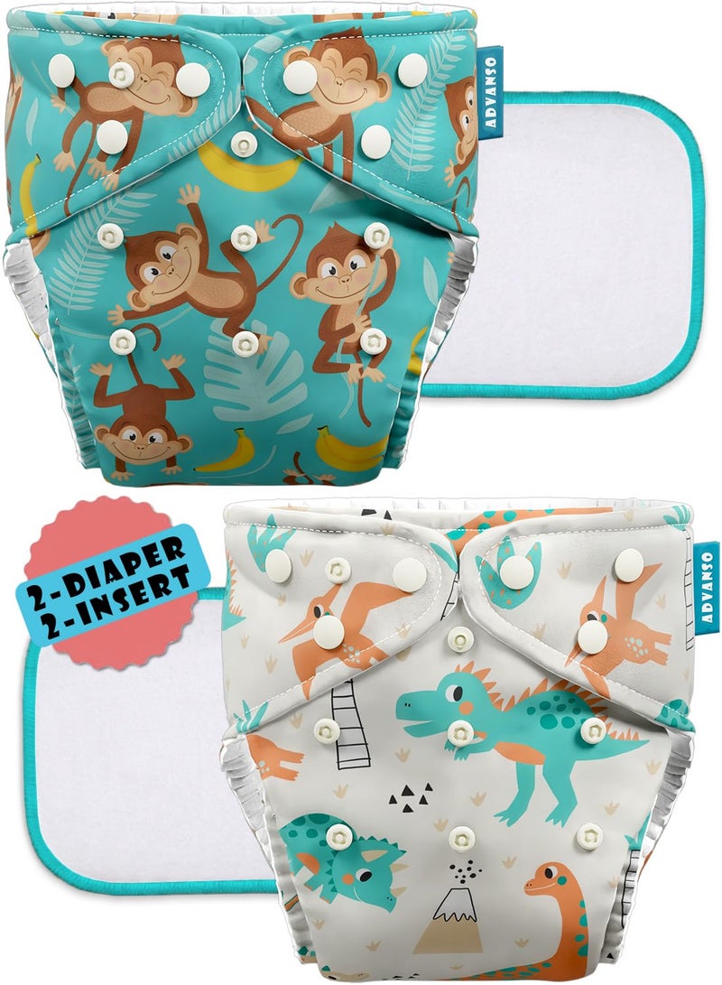 Advanso Leakage Proof cloth diapers for babies, high absorbent 2 reusable diaper 2 insert pad combo pack washable cloth diaper free size 5-18kg adjustable pocket cover 21 - Image 1