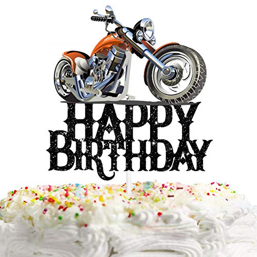HEYUWING N/A Happy Birthday Cake Topper Motorbike Theme Kids Party Decor Picks for Motorcycle Rider Racing Decorations Supplies Black - Image 1
