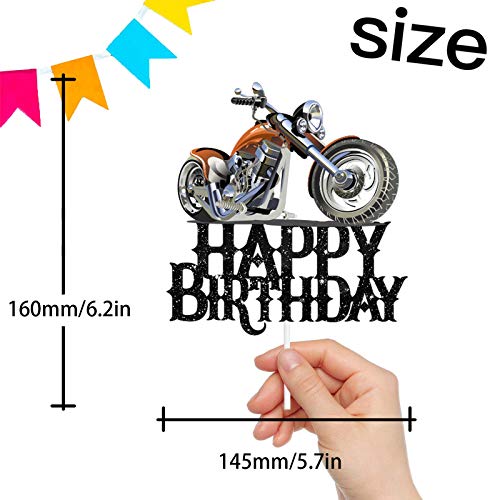 HEYUWING N/A Happy Birthday Cake Topper Motorbike Theme Kids Party Decor Picks for Motorcycle Rider Racing Decorations Supplies Black - Image 5