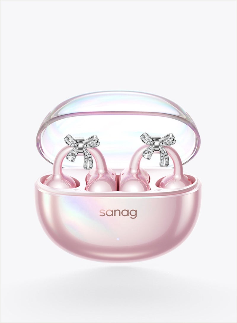 ساناج سماعات SANAG S6S Nova اللاسلكية + طقم قرط Romantic Ribbon، سماعات مشبك الأذن المفتوح بتصميم مجوهرات قابل للتبديل، بلوتوث 5.4، بطارية 59 ساعة، مقاومة للماء IP67، درايفر تيتانيوم 10 - Image 1