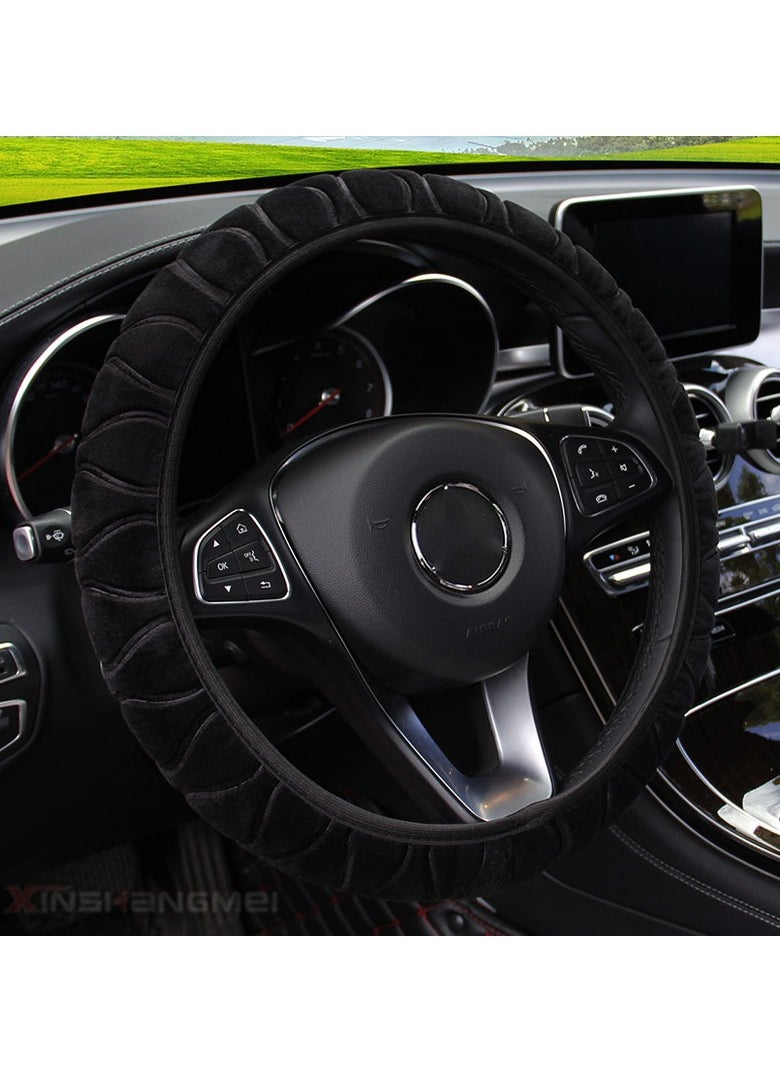 LAIAOCISI Warm Luxury Universal Steering Wheel Cover For Medium Size Universal Car Accessories Interior Black (No inner ring) 