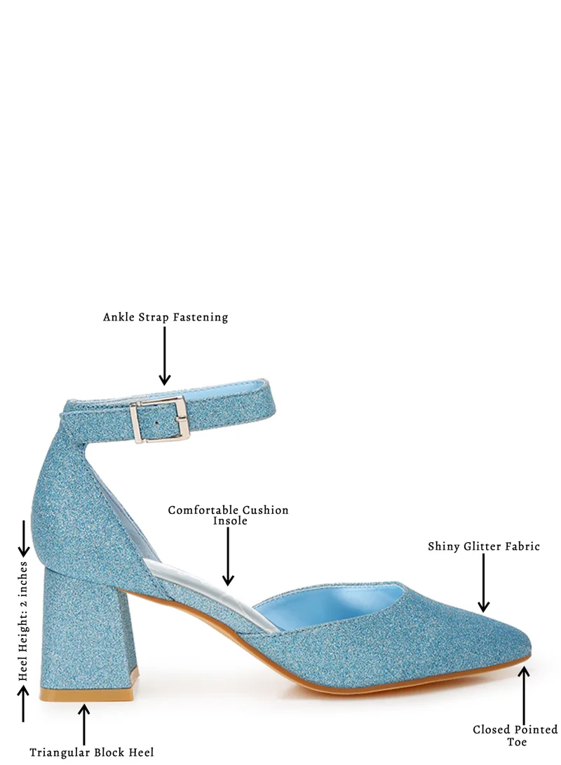 London Rag Glitter Block Heel Sandals in Blue
