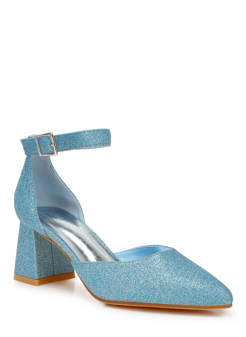 London Rag Glitter Block Heel Sandals in Blue