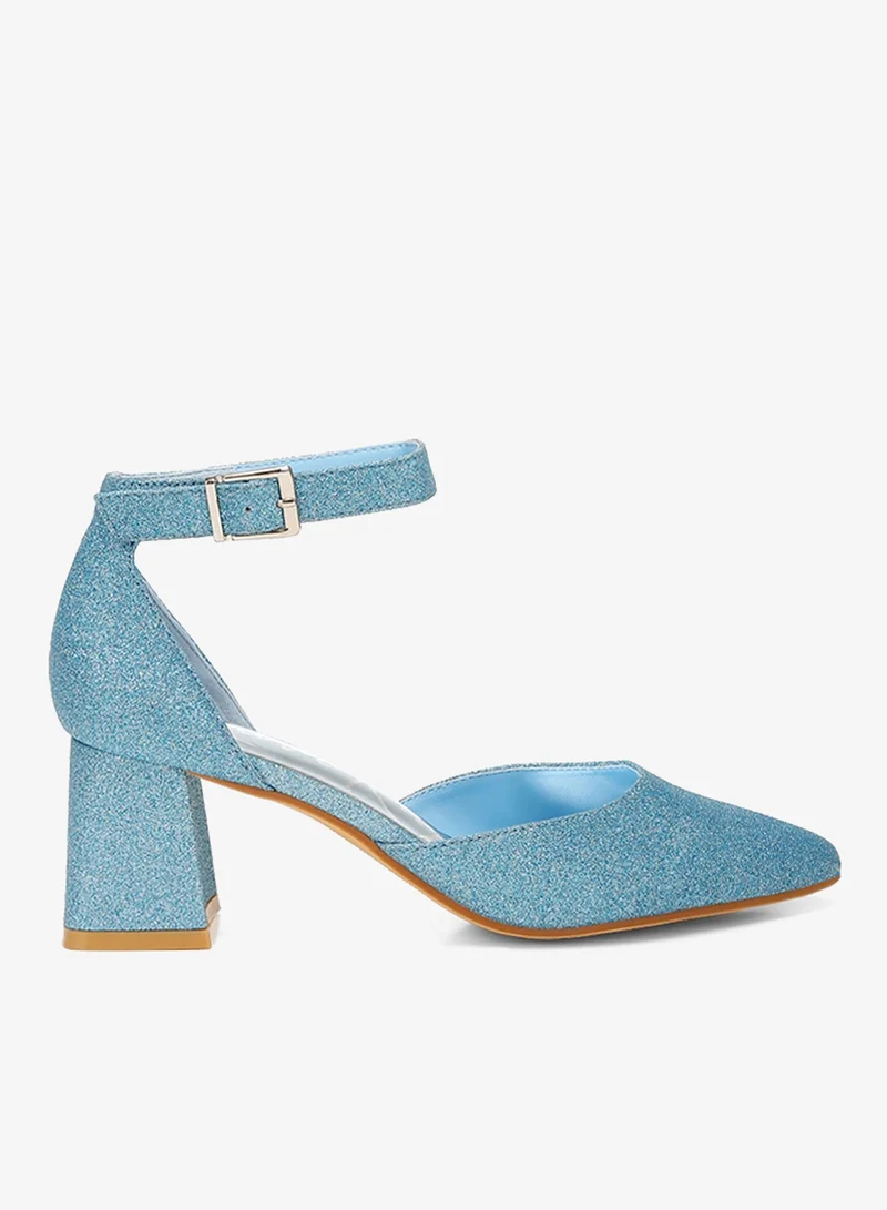 Glitter Block Heel Sandals in Blue